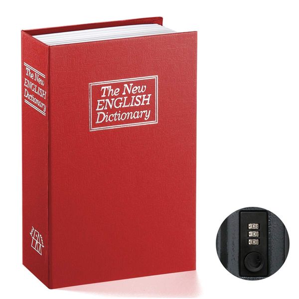 Book Safe with Combination Lock - Parrency Home Dictionary Diversion Metal Safe Lock Box, 9 1/2" x 6" x 1 1/3", Red Medium, SBH-M002