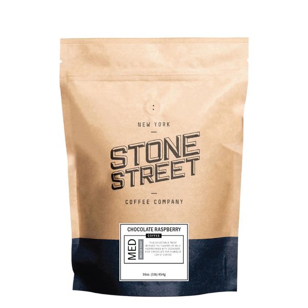 Stone Street Flavored Ground Coffee, Chocolate Raspberry, Freshly Roasted, 100% Colombian Arabica, Gourmet Coffee, Medium Roast, Chocolately Berry Flavor, 1 LB