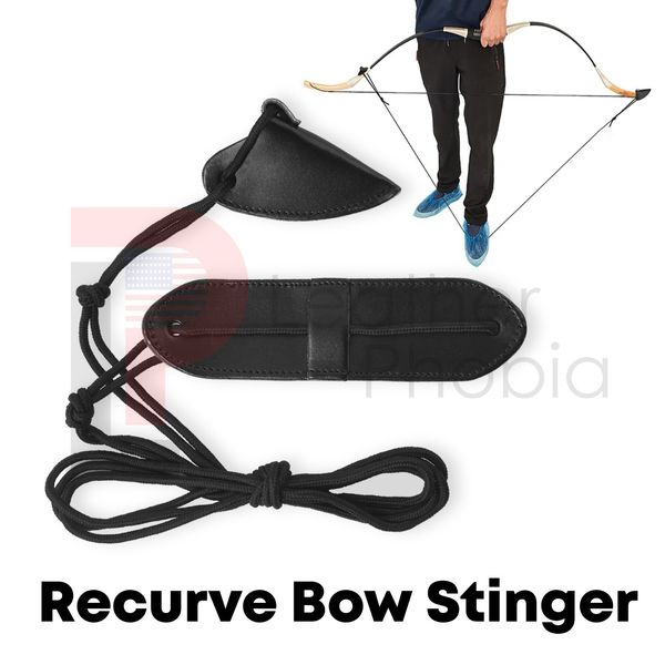 Leather Bow Stringer Black Archery Bowstring Recurve Longbow Replace Rope Tool