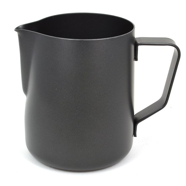 Rhinowares Stealth Black Milk Pitcher 20oz/600ml - Stainless Steel Milk Frothing Jug Measuring Cup with Internal Markings for Coffee, Cappuccino, Barista, Espresso Making, Non-Stick