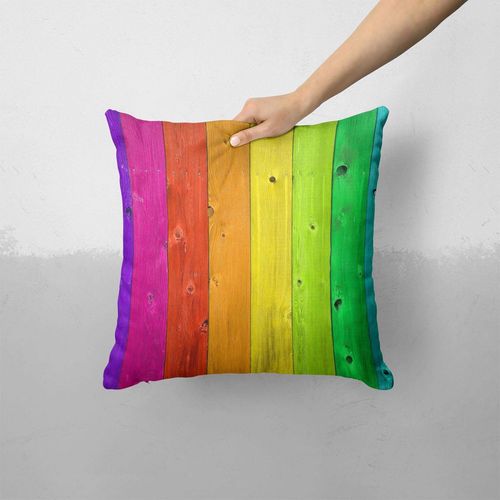 iiRov Rainbow Highlighted Wooden Planks - Custom Decorative Home Decor Indoor or Outdoor Throw Pillow Cover Plus Cushion Set for Sofa, Bed or Couch (Pillow CASE Cover Plus Cushion)