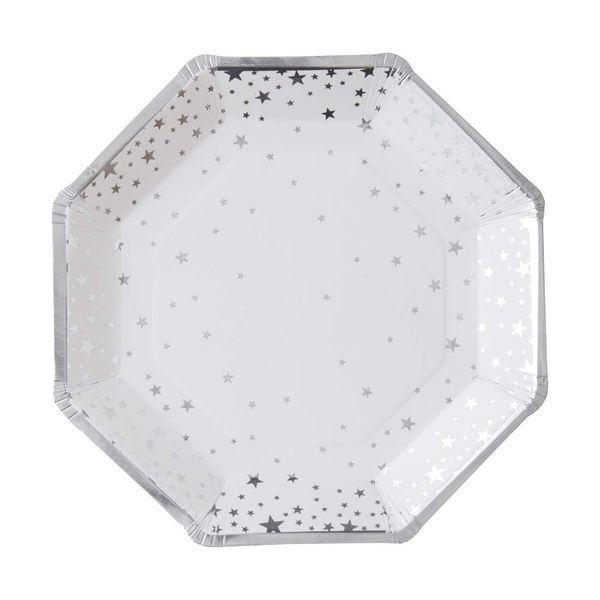 Ginger Ray Christmas Silver Foiled Star Paper Party Plates 8 Pack