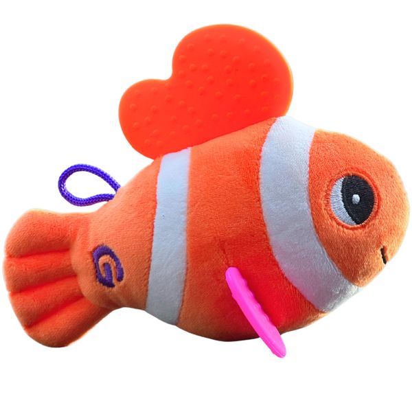 Gummee Fishee Plush Toy - Baby Teething Toy with Silicone Teether Fins - Helps Massage Tiny Gums & Stimulate Eyesight - Baby Sensory Toy for Newborns - Small Animal Plush for Babies Aged 0m +