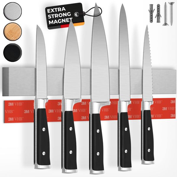 CUCINO Magnetic Knife Holder for Wall 16" No Drilling incl. Self Adhesive Tape - Extra strong Knife Holder - Awarded Knife Magnetic Strip - Made of Stainless Steel