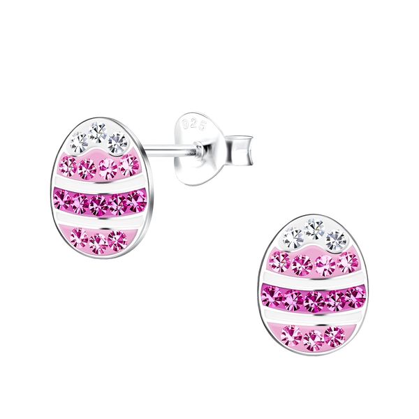Pink Easter Egg Earrings with Crystal Stones 925 Sterling Silver
