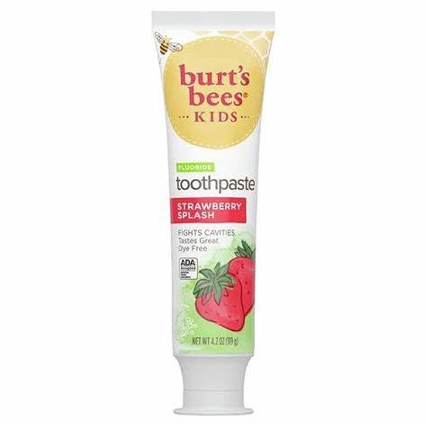 Burt's Bees Kids Toothpaste, Natural Flavor, with Fluoride, Strawberry Splash, 4.2 Oz