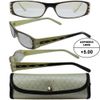 HIGH POWER READING GLASSES: BEIGE AND BLACK FRAME +5.00 MAG  WITH CASE