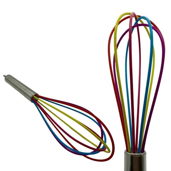 TIJAR® Silicone Kitchen Whisk, Stainless Steel with Soft Flexible Silicone, Strong Durable But Flexible Whisk, Stylish and Practical, Baking Kitchen Utensil (Silicone Whisk)