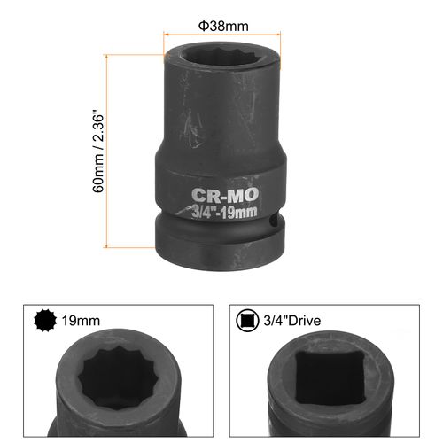 uxcell 3/4-Inch Drive 12 Point Impact Socket 19mm Metric Spindle Axle Nut Socket Driver Wrench for Auto Repair Easy Removal