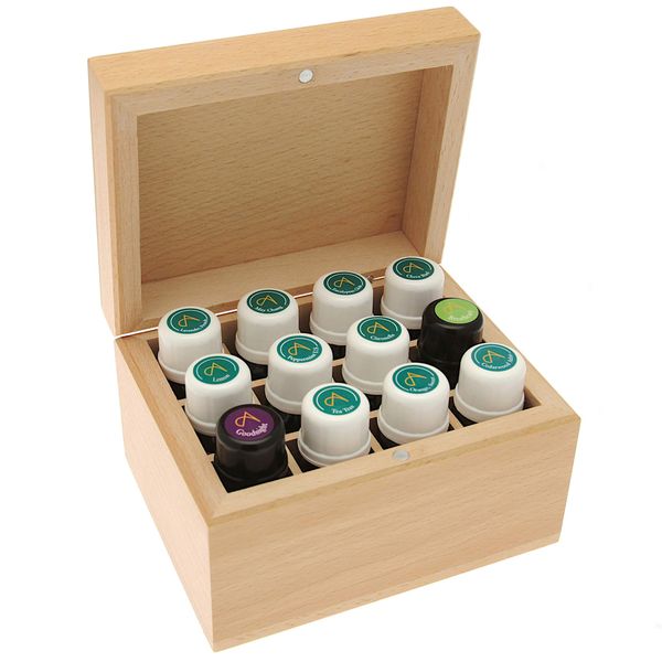 Absolute Aromas Essential Oils Wooden 12 Hole Storage Box Set – Includes a Bundle of 12 x 10ml Essential Oils and Aromatherapy Blends