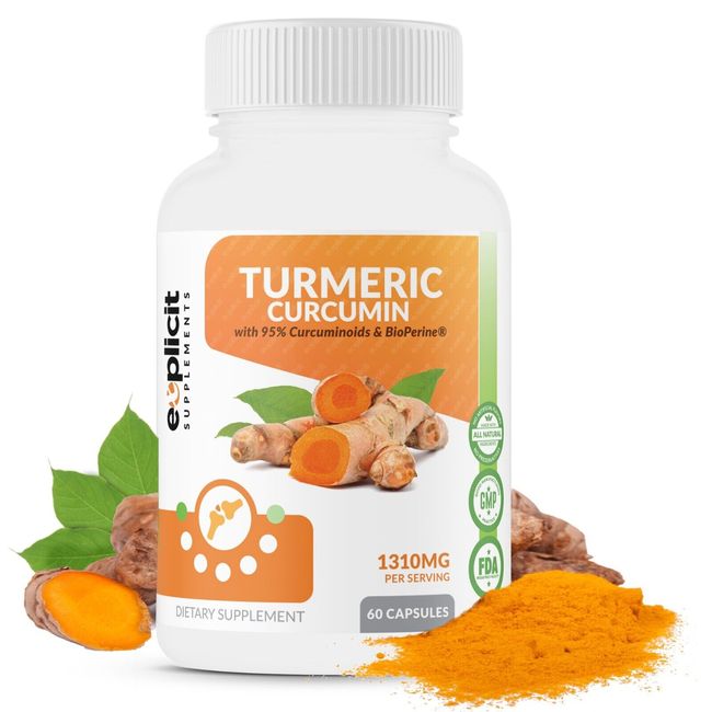 Natural Turmeric Curcumin (95%) 1300mg Supplement - 60 Capsules
