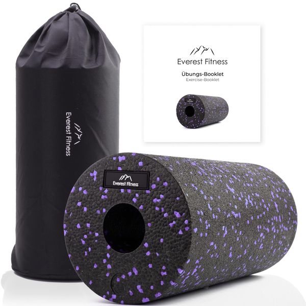 EVEREST FITNESS Faszienrolle Wirbelsäule 30 cm mittel-hart in schwarz/lila inkl. Booklet - Professionelle Faszien Rolle für Rücken - Foam Roller - Massagerolle - Fitness Rolle - Yoga Massageroller