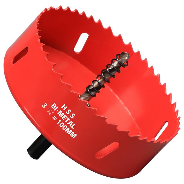 Hole Saw 100 mm, 30 mm Bi-Metal Cutting Depth HSS M 42 Hole Cutter for Cutting Wood, Plastic, Drywall, Plasterboard and Soft Metal Sheet