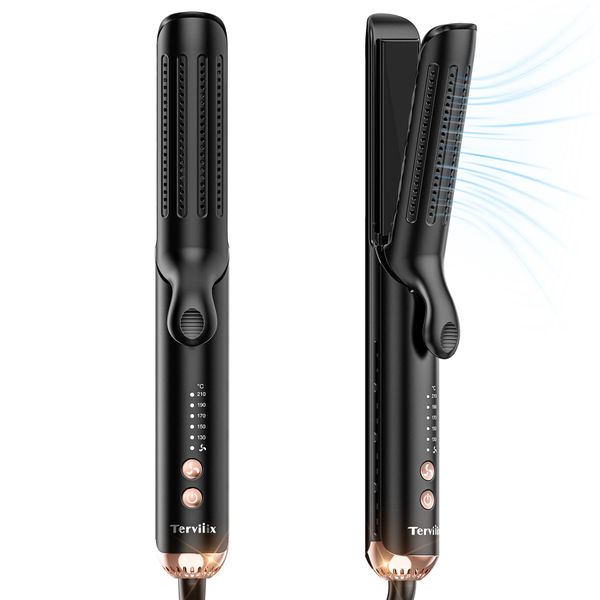 Terviiix [360° Circulation Cold Air] Hair Iron, 2-Way Straight Curling Iron, 1.3 inches (32 mm), Suitable for Overseas Use, 5 Temperature Settings of 28.4 - 422°F (130 - 210 °C), Heat Resistant Pouch Included