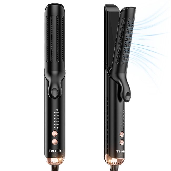 Terviiix [360° Circulation Cold Air] Hair Iron, 2-Way Straight Curling Iron, 1.3 inches (32 mm), Suitable for Overseas Use, 5 Temperature Settings of 28.4 - 422°F (130 - 210 °C), Heat Resistant Pouch Included
