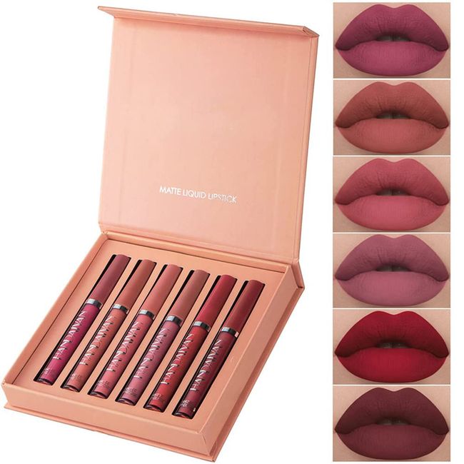 Lipgloss Set, 6 Stück Matte Flüssiger Lippenstift,Antihaft-Tasse Lipgloss Flüssiger Lippenstift Set,Wasserdichte Langlebige Flüssigkeit Lippenstift Set, Frauen Geschenk(01)