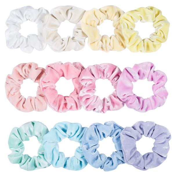 Whaline Macaron Theme Hair Scrunchies, Ice Cream Color Elastic Scrunchy Bobbles Velvet Hair Bands Soft Hair Ties Hair Accessories for Women Girls (12 Colors)