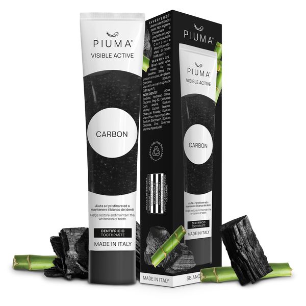 PIUMA Bamboo Charcoal Toothpaste - Natural Teeth Whitener - Peppermint Flavour, Recyclable Packaging (75 ml)
