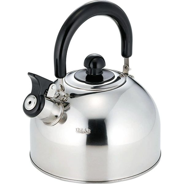 Kakusee NW-06 Whistling Kettle, Full Water, 0.6 gal (2.2 L), Stainless Steel, High Heat Efficiency, Stable, Wide Bottom Design, Easy to Clean, Wide Mouth Shape, Induction Compatible, Niruwaka, Silver