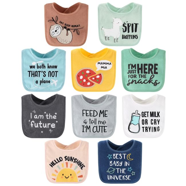 The Peanutshell Terry Baby Bib Set for Boys or Girls | Unisex 10 Pack Feeding, Teething, Drooling Hello Sunshine