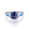 Ladies Sterling 925 Solid Silver Opal Sapphire & 2 Ct Cushion Cut Tanzanite Ring (N)