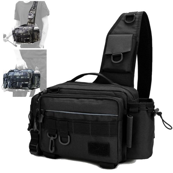 Fishing Bag, Waterproof, Fishing Tackle Bag, Storage, Pliers, Lure Case, Grip, 3 Rods, Bait, Gear, Waist, Shoulder, Black, Japanese