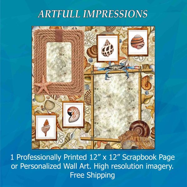 Beach Theme - Coastal Seashell Personalized Wall Art or Scrapbook