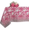 -Deep Pruce Red Cotton Tablecloth, Handblock Print Floral Table Cloth for Kitche