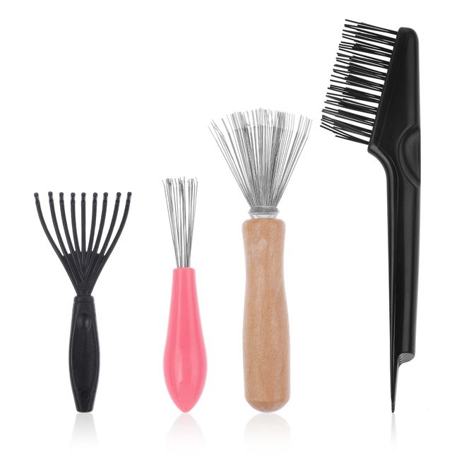 Hair Brush Cleaner Tool Set - 4 Pieces Comb Cleaning Brush Hair Brush Cleaner Rake Hair Brush Cleaning Tool for Removing Hair Dust Home Salon Use (4 Style)