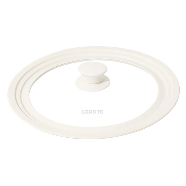 Carote Pot Lid Frying Pan Cover 9.4 - 10.2 - 11.0 inches (24 - 26 - 28 cm), Silicone Lid, Glass Lid, Heat Resistant 64.4 °F (240 °C), White 9.4 / 10.2 / 11.0 inches (24 / 26 / 28 cm)