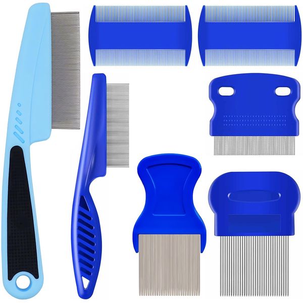 Flea Lice Comb Dog Cat 7PCS Pink (Blue#7)
