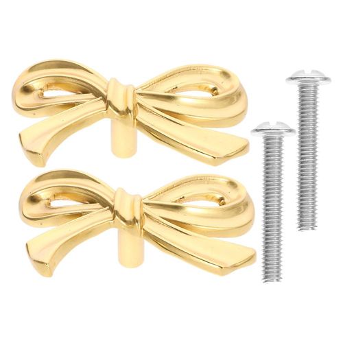 2Pcs Bow Knobs for Dresser Gold Brass Bow Shape Cabinets Knobs for Home Kitchen Cabinet Hardware Cupboard Wardrobe