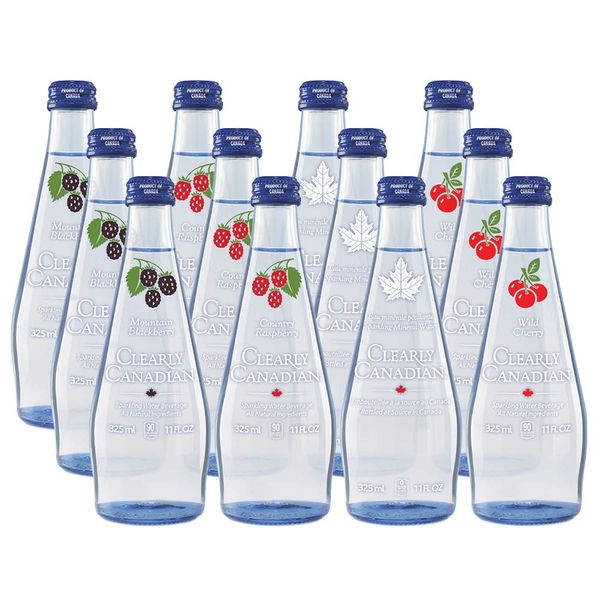 Clearly Canadian Variety Pack Sparkling Spring Water Beverage, Natural & Carbonated, Flavored Seltzer Water, Mixed Flavors, 1 Case (12 Bottles x 325mL)