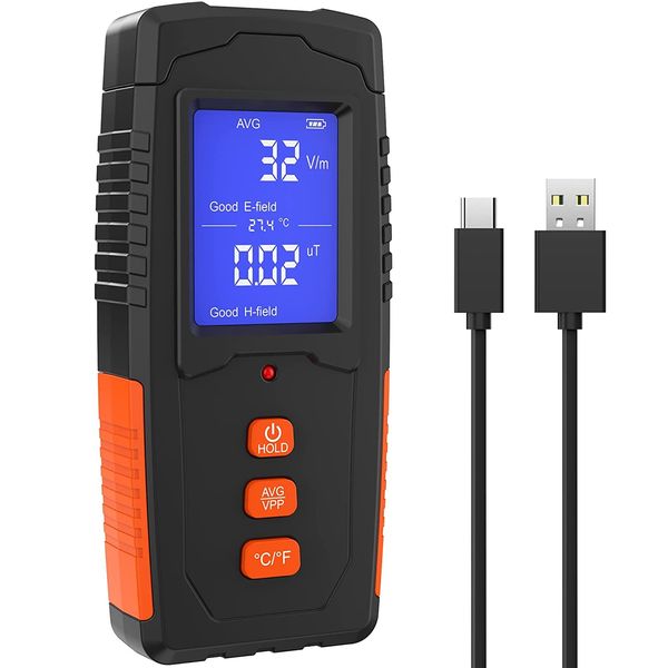 EMF Meter Rechargeable Electromagnetic Field Radiation Detector Handheld Digital LCD EMF Reader Temperature Measure, Tester for Home Inspections, Outdoor and Ghost Hunting