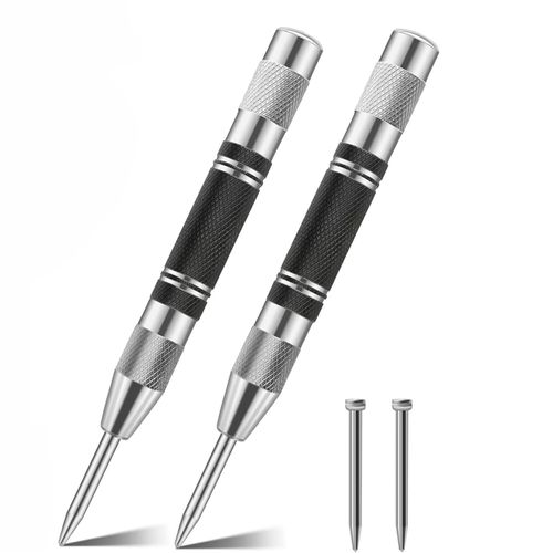 Automatic Center Punch Spring Loaded Center Hole Punch Adjustable Tension Impact Center Punch Tool for Metel, Plastics, Wood, Glass