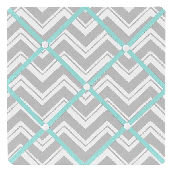 Turquoise and Gray Chevron Zig Zag Fabric Memory/Memo Photo Bulletin Board by Sweet Jojo Designs