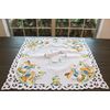 Easter Bunny Table Topper, Square Decorative, White with Floral Pattern (33 Inch Square)