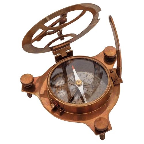 Antique Sundial Compass Replica Solid Brass Pocket Sundial West London with Wooden Box