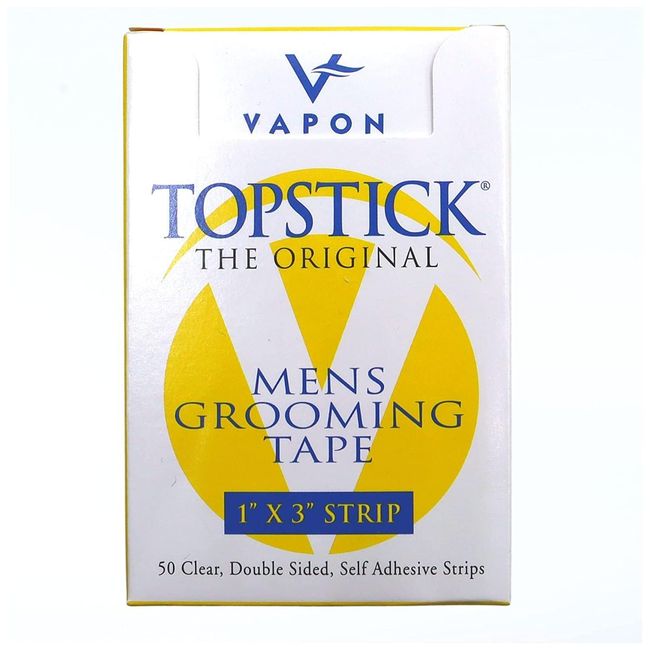 Vapon Topstick - Orijinal Erkek Bakım Bandı - 50 Adet 2,54 cm x 7,62 cm Çift Taraflı, Kendinden Yapışkanlı, Tüplü ve Peruk Yapışması için Şeffaf Bant - Hipo Alerjen, Su Geçirmez ve Lateks İçermez