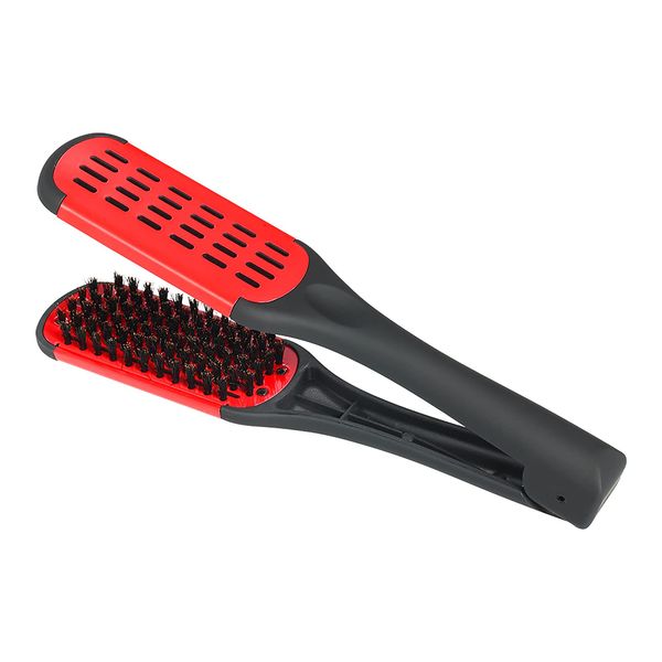 Layhou Hair Straightening Brush Wild Boar Hair Straightening Comb Double Sided Brush Heat Resistant Comb for Straightening Hair (Red)