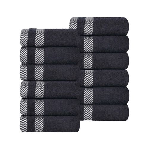 Superior Cotton Face Towel/Washcloth Set, Small Facial Towels, Plush Soft Absorbent, Hotel, Gym, Guest, Home, Bathroom Basics, Luxury, Fluffy, Quick Dry, Hays Collection, Set of 12, Black