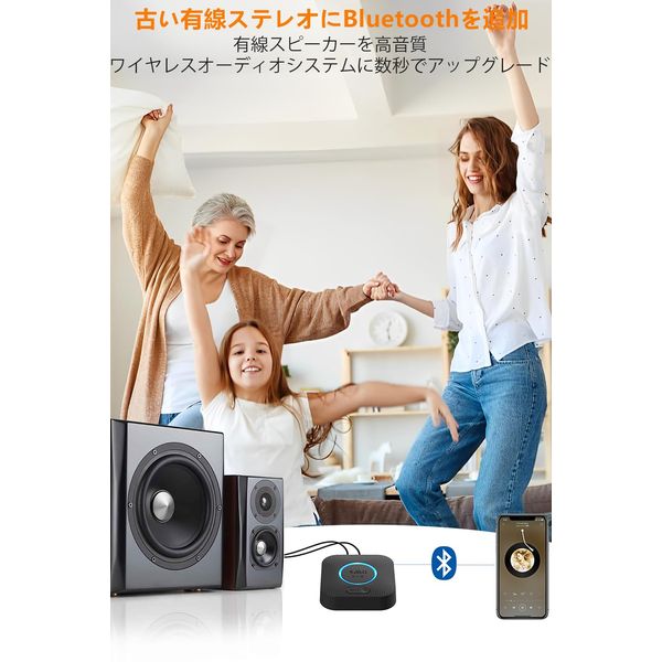 1Mii Bluetooth 5.1 Audio Receiver, 2 Speakers Simultaneously, Hi-Fi 3D Stereo Sound, Low Latency, Ultra Long Reception Distance (Outdoor: 50 m, Indoor: 20-30 m), Auto Reconnect, No Charging, Supports