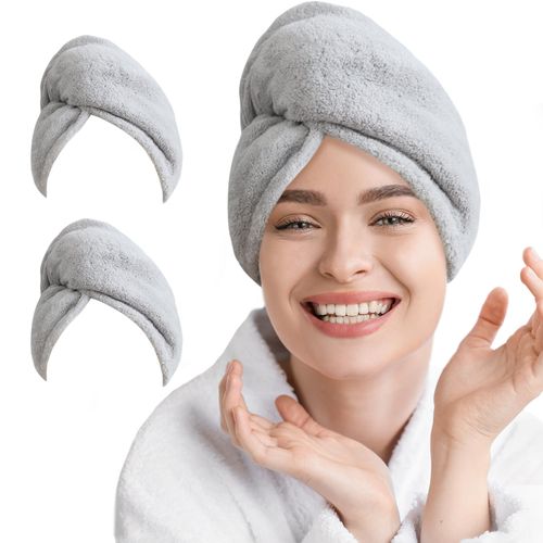AGLIFEFY 2 Packs Microfiber Hair Towel Wrap for Women Super Absorbent Quick Dry Hair Turban for Drying Curly, Long & Thick Hair 10 inch X 26 inch 2 Packs Lightgrey