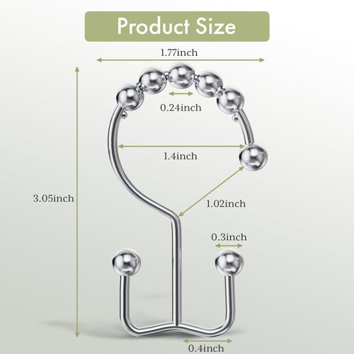 Amazer Shower Curtain Hooks Rings, Rust-Resistant Stainless Steel Double Shower Curtain Hooks, Shower Hooks for Shower Curtain and Liner Bathroom, Set of 12, Chrome
