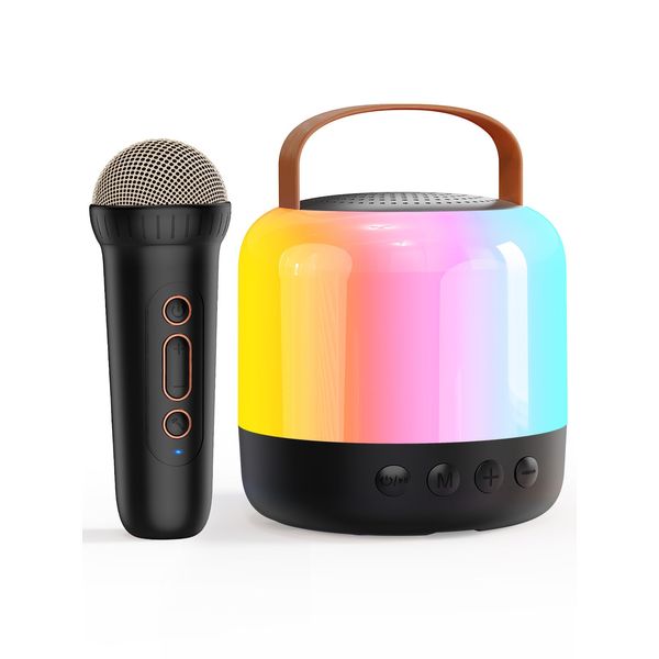 Iyoyo Mini Karaoke Machine Kids Microphone Portable Bluetooth 5.3 Speaker with 2 Wireless Microphones, Birthday Karaoke Toy Gifts for 4,5,6,7,8+Years Old Girls (Jet Black-1 Mic)