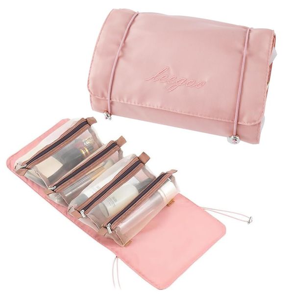 Makeup Pouch, Large Capacity, Removable Makeup Pouch, 4 Compartments, Folding Makeup Pouch, Foldable, Toiletry Bag, Hanging, Cosmetic Pouch, Makeup Pouch, Travel Pouch, Travel Pouch, Makeup Pouch, Removable, Portable, Toiletries, Cosmetics Storage, Waterp