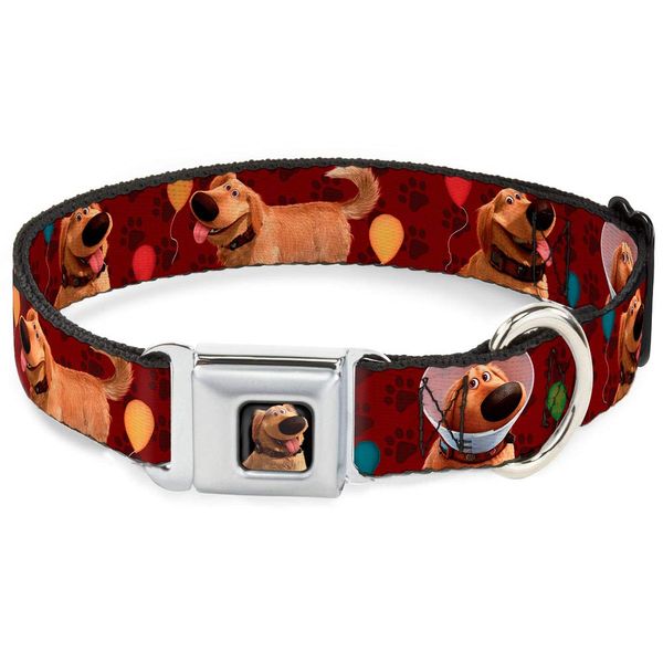 Buckle-Down Seatbelt Buckle Dog Collar - Dug 4-Poses/Balloons/Paw Print Reds - 1" Wide - Fits 9-15" Neck - Small