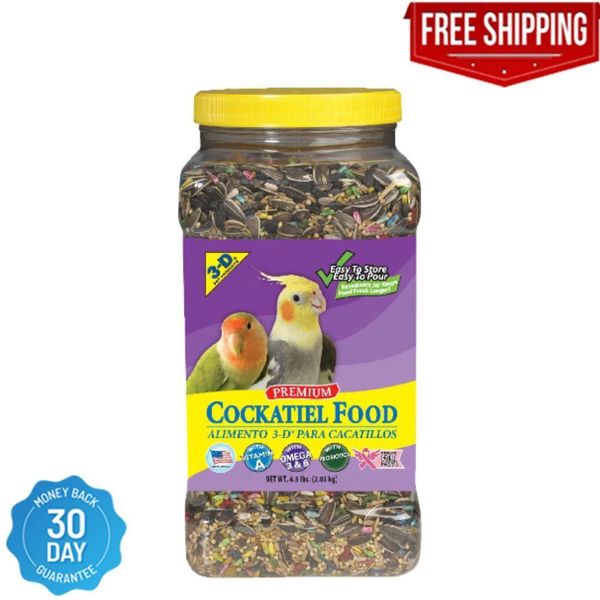 3-D Pet Products Premium Cockatiel Bird Food, Seeds, 4.5 Lb. Jar