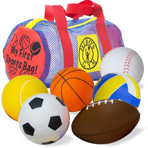 Hero Brands My First Sports Bag! 6-Pack of 3.5 inch Foam Balls with Gym Bag, Kids and Toddlers 3+, Bouncy Balls, Toddler Sports Balls