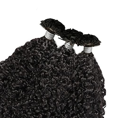RJ HAIR Curly Flat Tip Extensions Black Brown Human Hair U Tip Hair Extensions Pre Bonded Flat Tip Hair Extensions Balayage Keratin Flat Tip Remy Hair 100g (16inch 100 Strand, Natural Color)